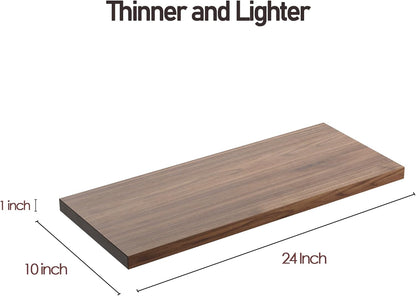 Wall Shelf Set of 2, Walnut Floating Shelves 24 in W x 10 in D x 1 in H, Wooden Floating Wall Shelf