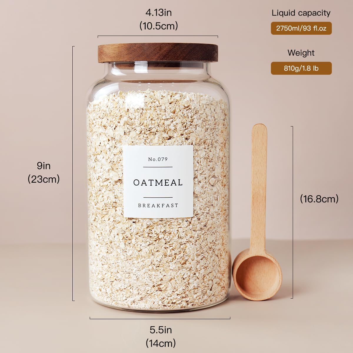 2 PCS Large Glass Jar with Airtight Lid, Glass Food Storage Jars for Tea,Spice,Cereal