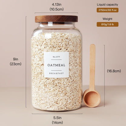 2 PCS Large Glass Jar with Airtight Lid, Glass Food Storage Jars for Tea,Spice,Cereal