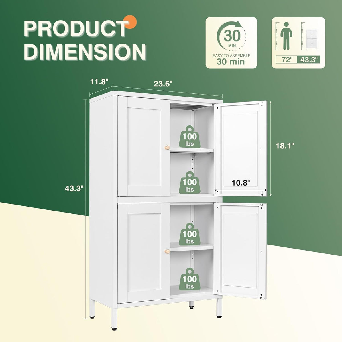 Letaya Storage Cabinet with Doors and Shelves,Small Freestanding Bathroom Floor Metal Cabinets