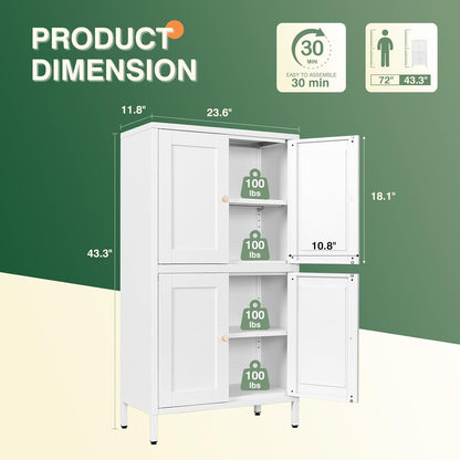 Letaya Storage Cabinet with Doors and Shelves,Small Freestanding Bathroom Floor Metal Cabinets