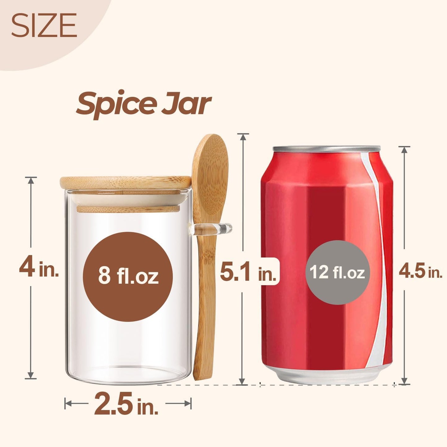 ComSaf 12 Pcs Glass Spice Jars and Spoons, 8oz Glass Containers with Bamboo Lids, Storage