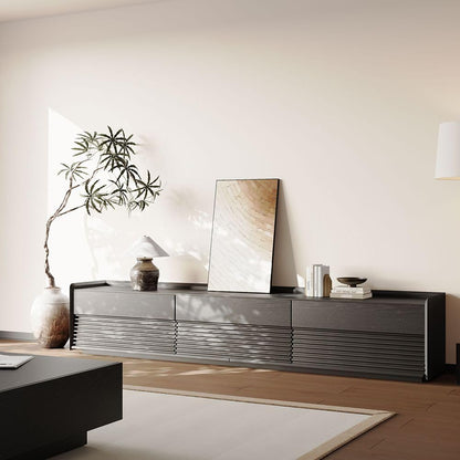 POVISON Fully-Assembled Mid Century Modern TV Stand, 94.49" Wood Media Console with Adjustable LED