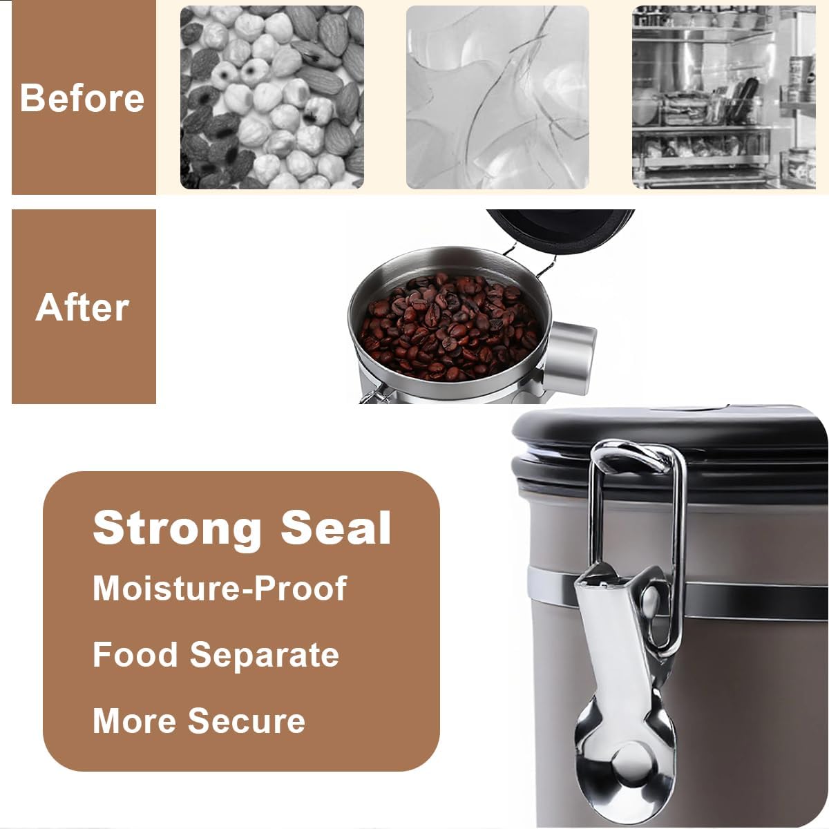 Coffee Canister Airtight Storage Container Stainless Steel Coffee Jar with Scoop,Date Tracker CO2