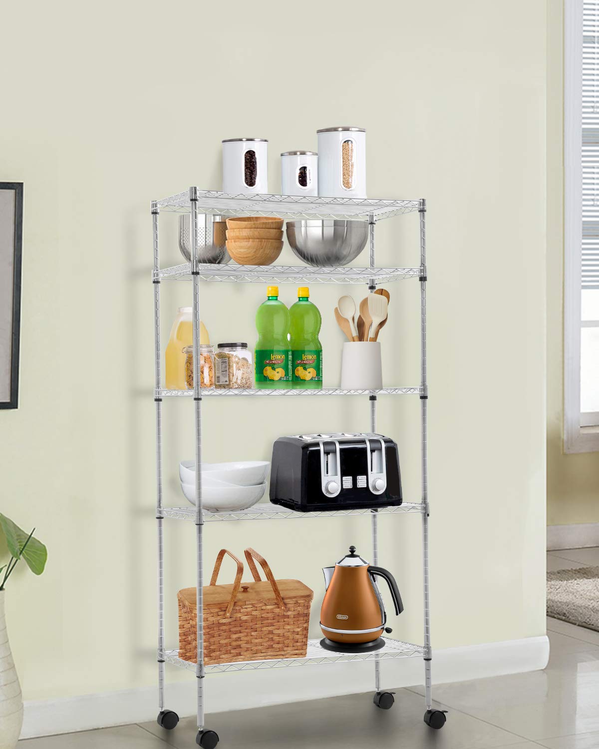 BestOffice | 5-Tier Garage Shelving with Wheels | 14" x 30" x 60" | Chrome
