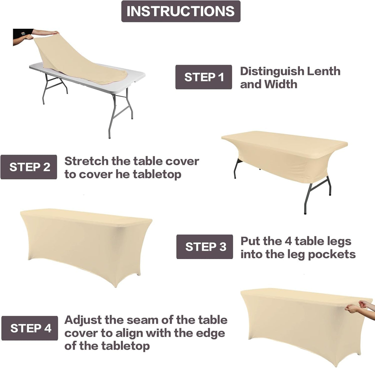 IVAPUPU 4FT Table Cloth for Rectangular Fitted Events Stretch Champagne Table Covers Washable Cover