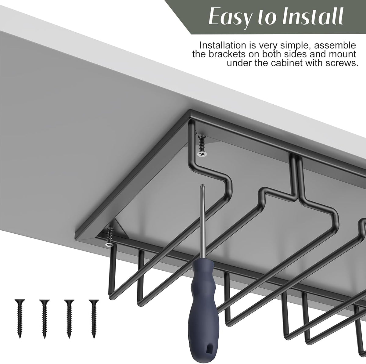 Xverycan Wine Glass Rack Under Cabinet, 12 Row Extreme Large Stemware Hanger, Metal Wine Goblet