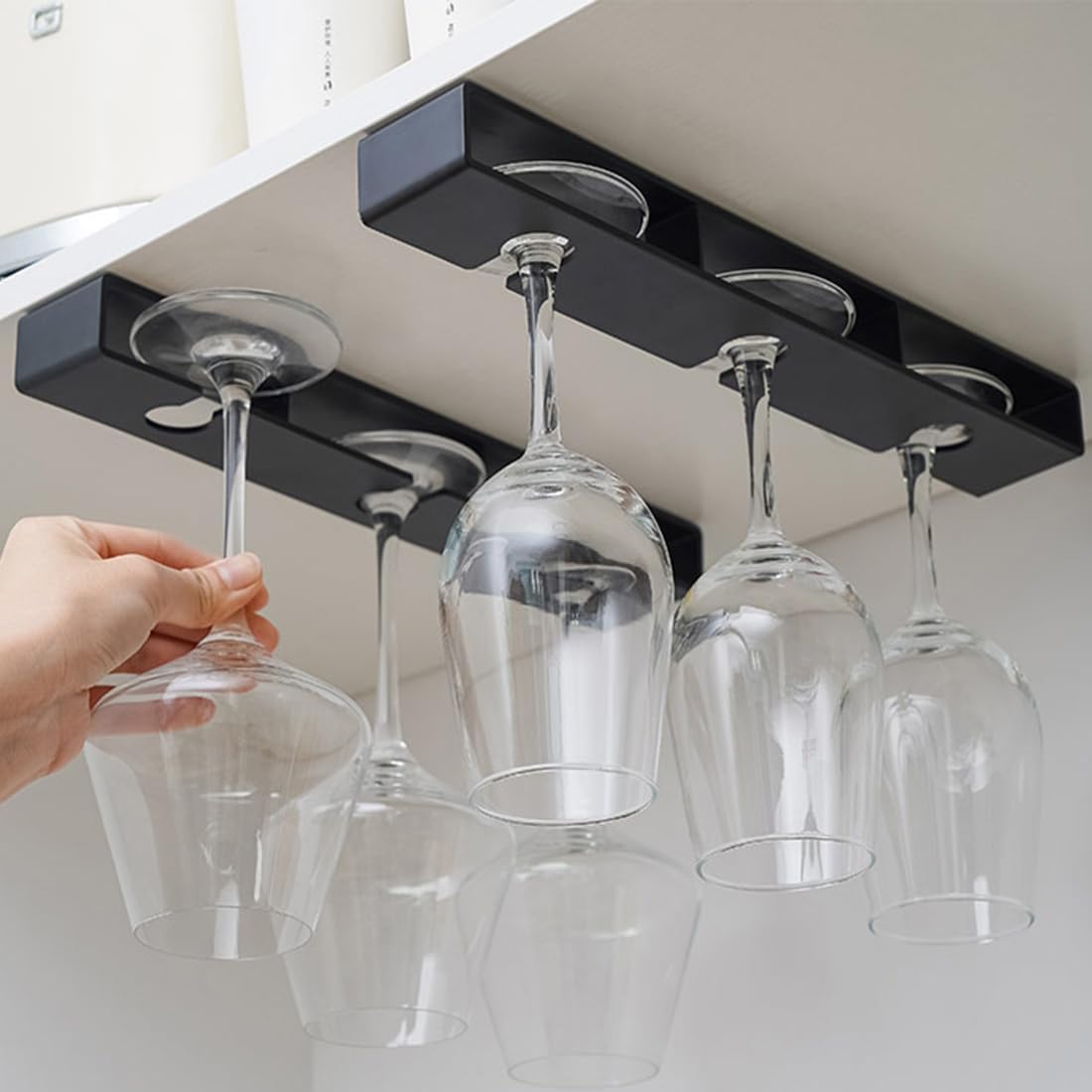 2Pack Wine Glass Holder Under Cabinet Shelf,Plastic Wine Glass Rack Stemware Drying Storage Hanger