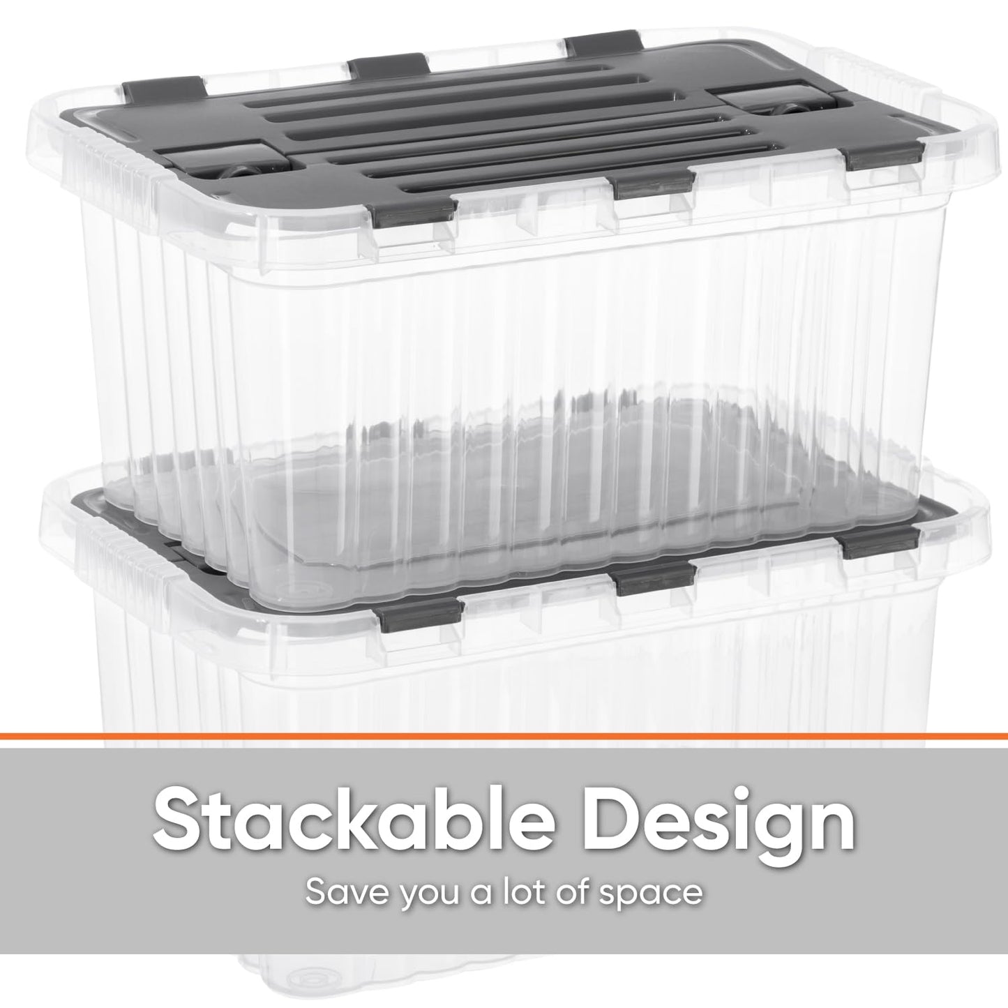 Superio Storage Box with Hinged Lids, Plastic Container Bins for Organizing with Attached Lid