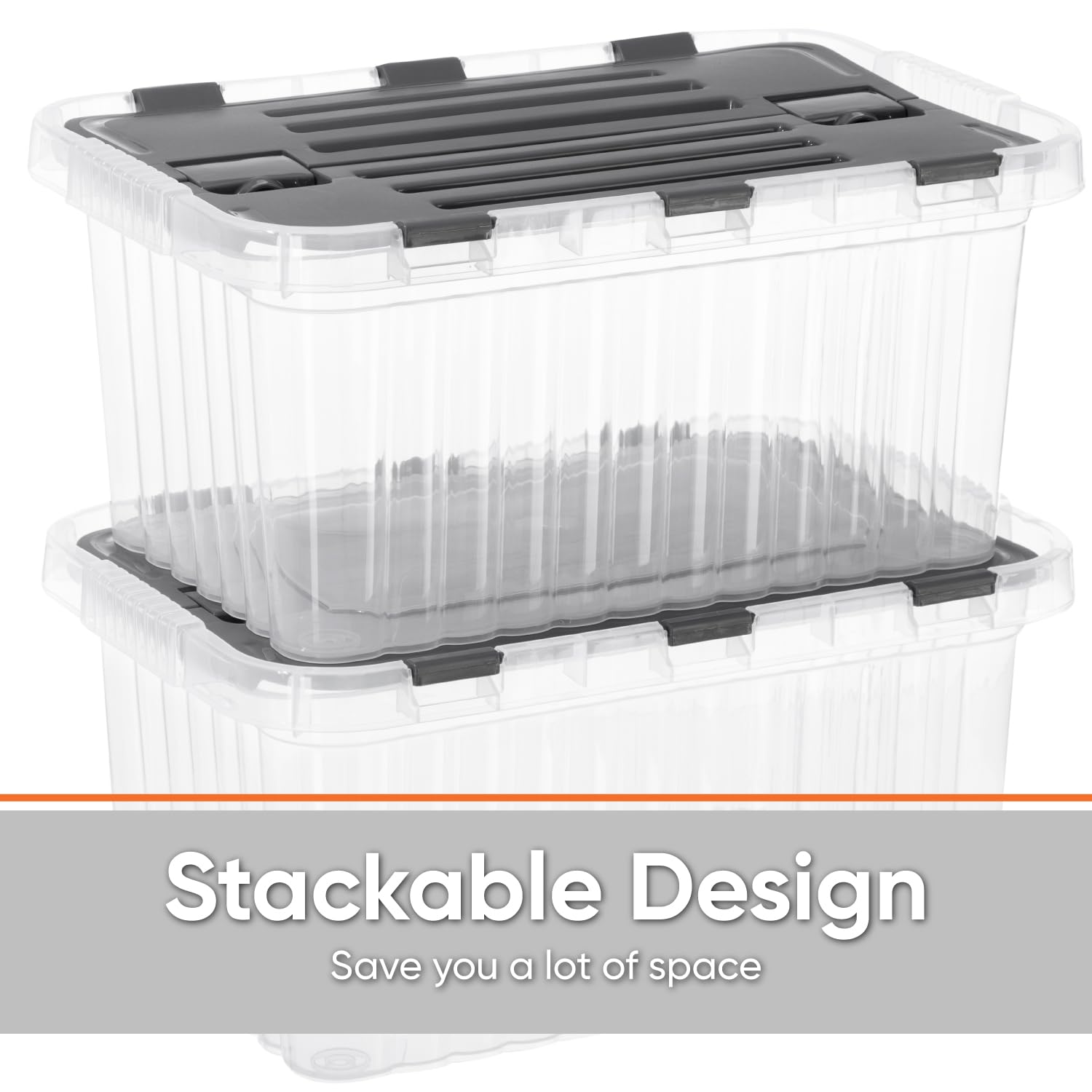 Superio Storage Box with Hinged Lids, Plastic Container Bins for Organizing with Attached Lid