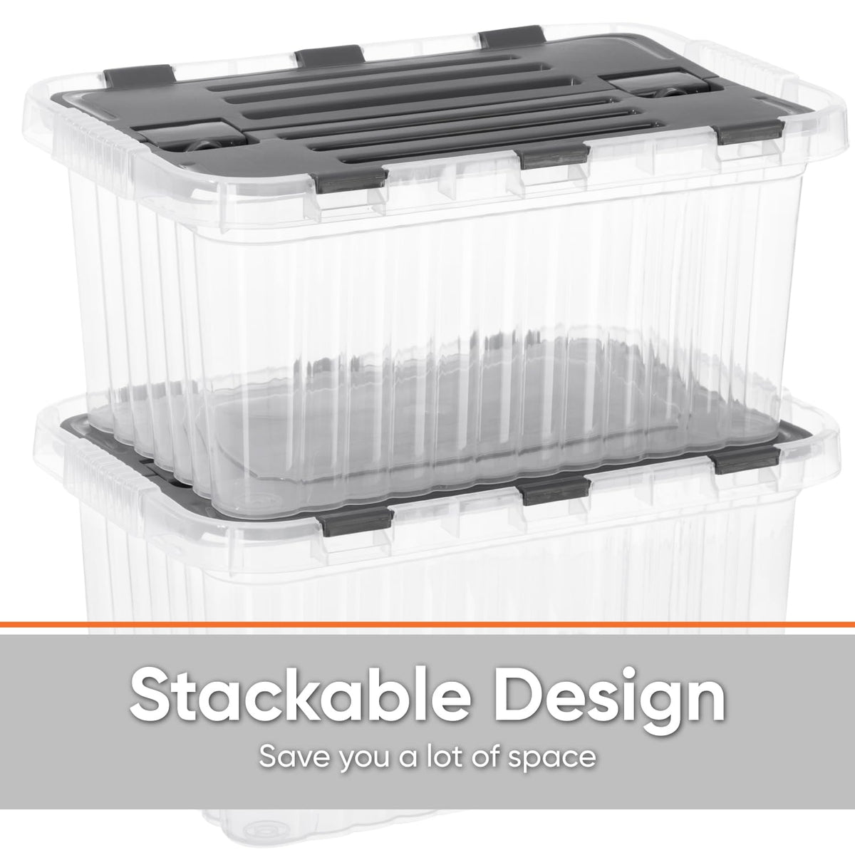 Superio Storage Box with Hinged Lids, Plastic Container Bins for Organizing with Attached Lid