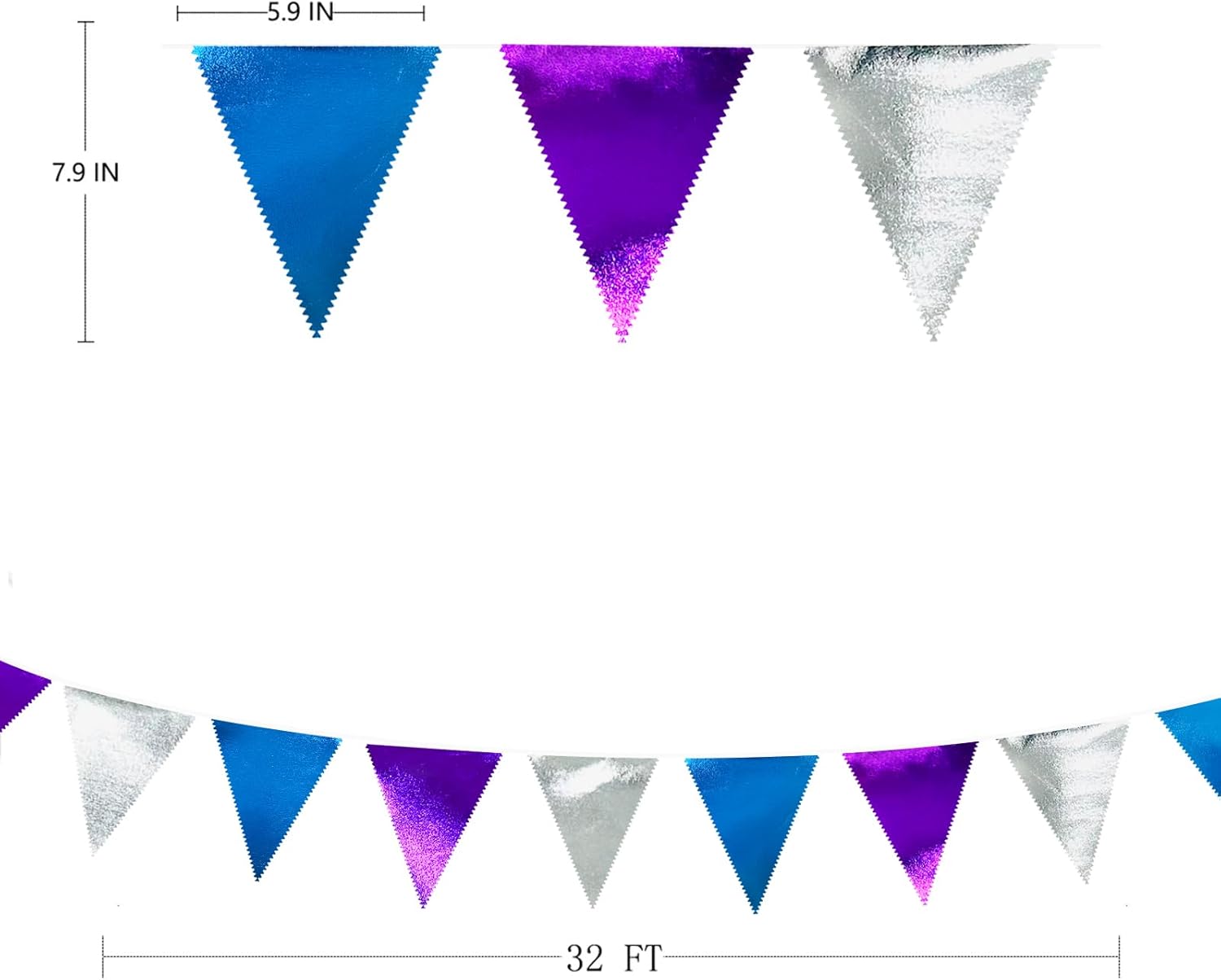 Frozen Party Decoration Purple Blue Silver Metallic Fabric Triangle Pennant Banner Flag Bunting