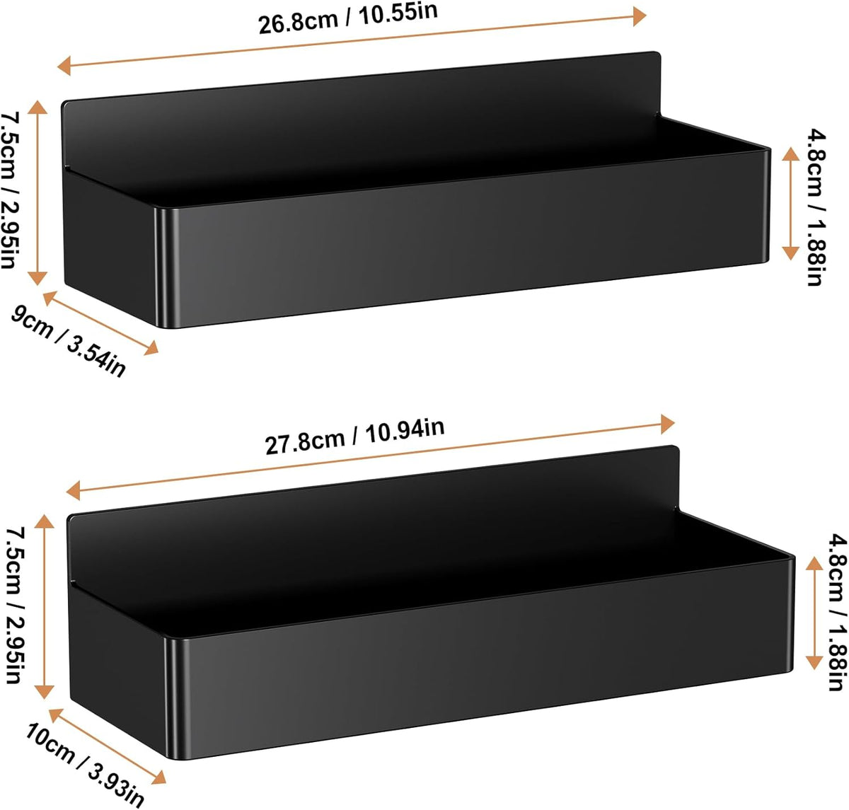 Magnetic Spice Rack for Refrigerator, Kitchen Organizer and Storage Shelf, Black (2 Pack)…