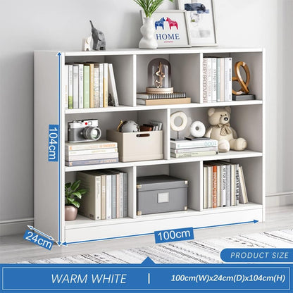 IOTXY Open Shelf Low Bookcase - Wooden 3-Tier Floor Standing Display Cabinet Organizer with Base, 8