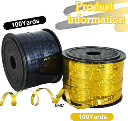 BEISHIDA 2 Pack 100 Yards Black Gold Curling Crimped Glitter Ribbon Balloon String Shiny Metallic