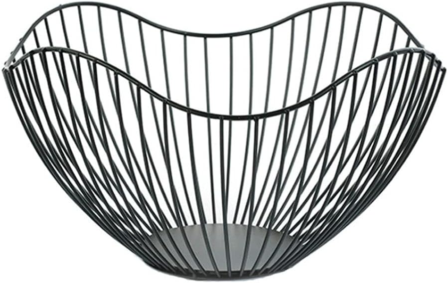Fruit Basket for Kitchen Counter, 10 Inches Mordern Black Metal Wire Produce Bowl for Fruit