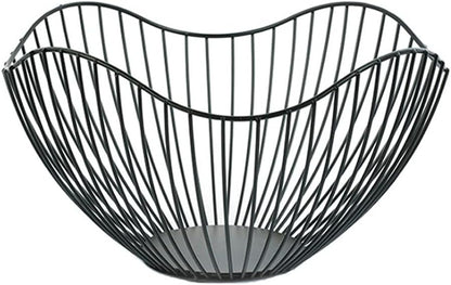 Fruit Basket for Kitchen Counter, 10 Inches Mordern Black Metal Wire Produce Bowl for Fruit
