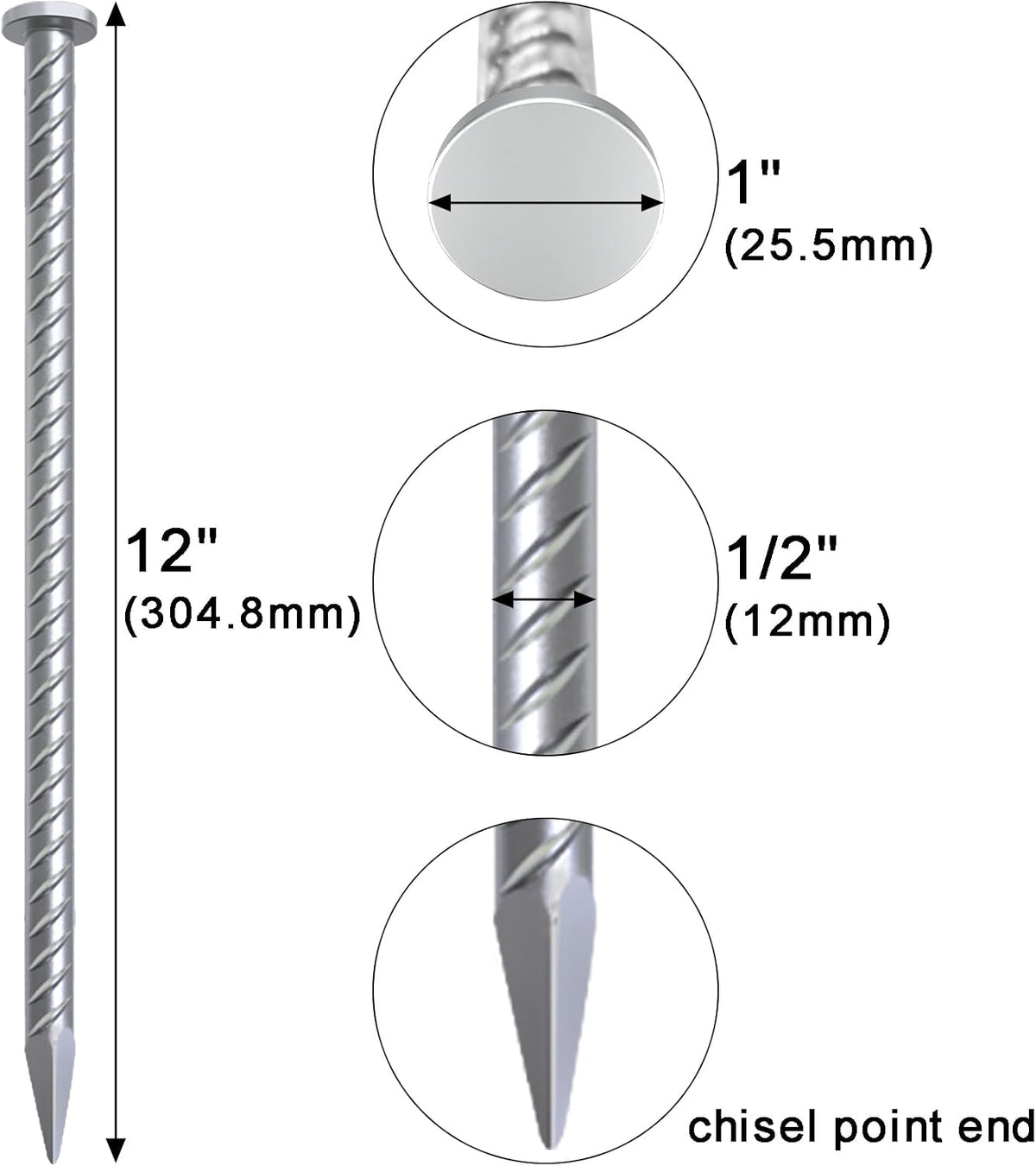 VVOKGO 12 Inch Rebar Stakes Metal Asphalt Anchoring Spikes Ground (16pcs), 1/2 Inch Diameter