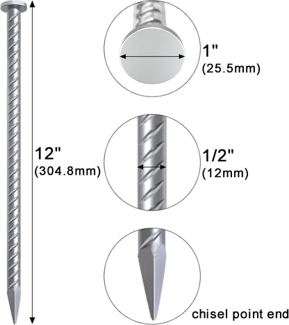 VVOKGO 12 Inch Rebar Stakes Metal Asphalt Anchoring Spikes Ground (16pcs), 1/2 Inch Diameter