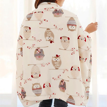 UKELER Owl Sherpa Fleece Blanket Queen Size 80''×90''- Ultra Soft Cozy Flannel Blanket for