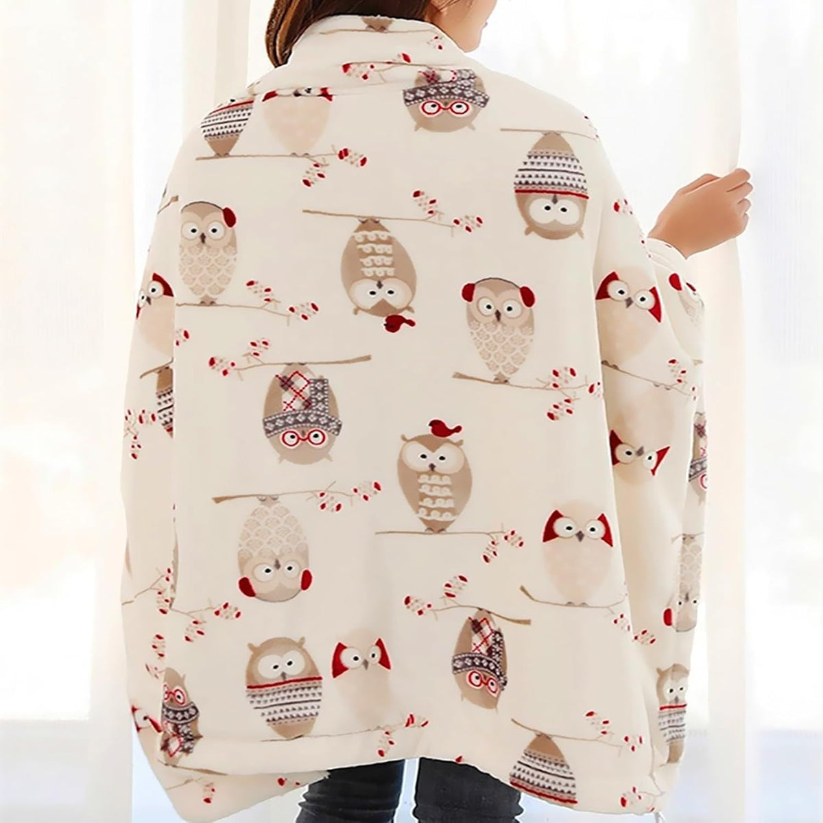 UKELER Owl Sherpa Bed Blanket King Size 90''x108''- Ultra Soft Cozy Flannel Fleece Blanket for