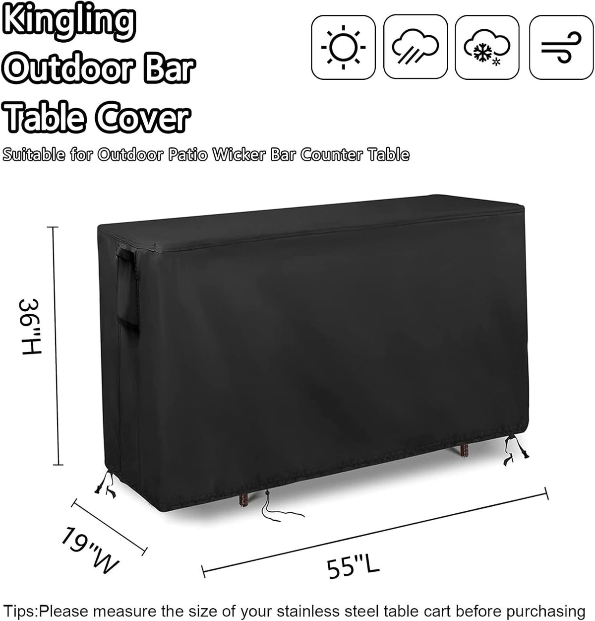 Kingling Outdoor Table Cover for Outdoor Bar Table, 55 Inch Waterproof Patio Bar Table Cover for