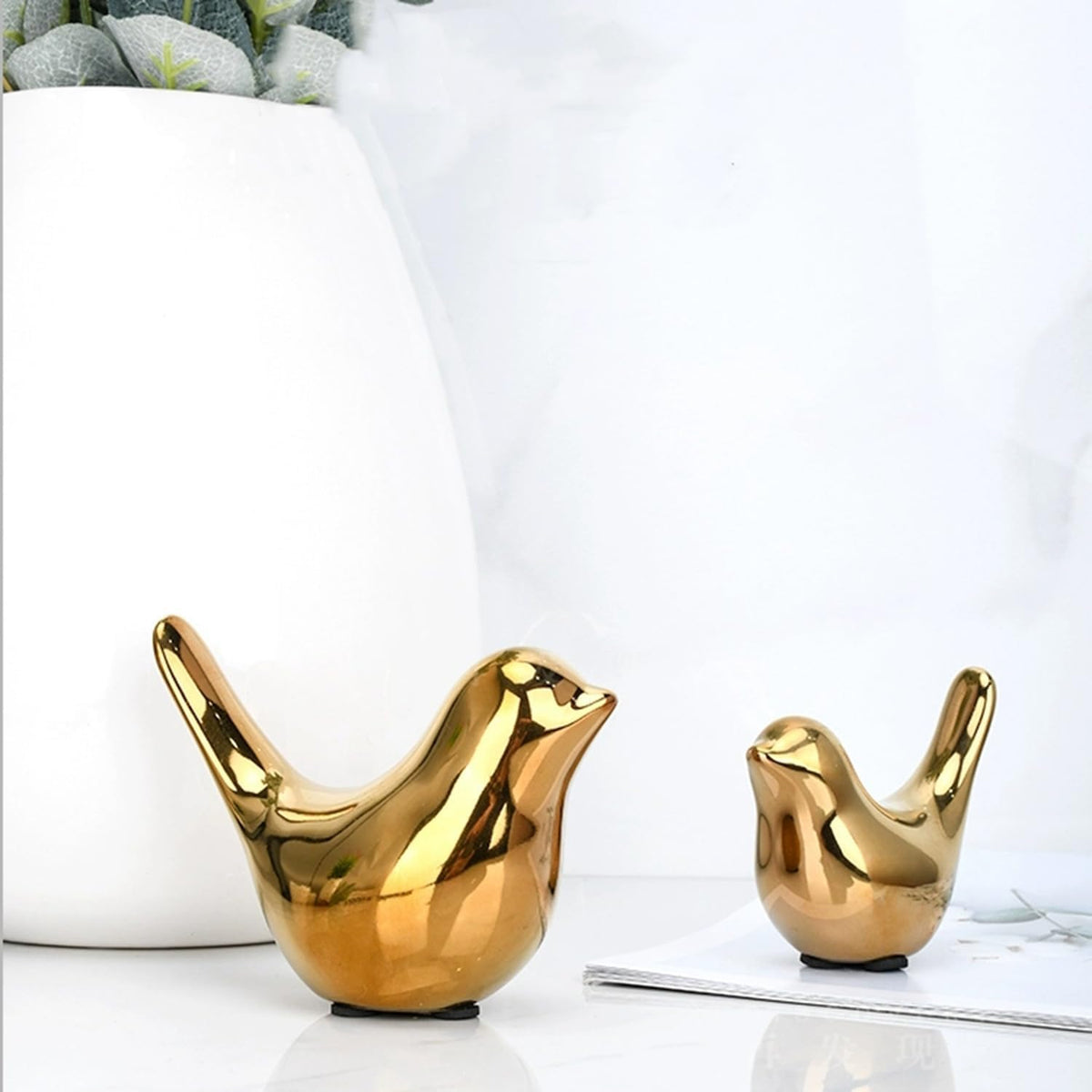 Small Animal Statues, Gold Bird Figurines Home Decor, Modern Home Decorative, Ceramic Decor for