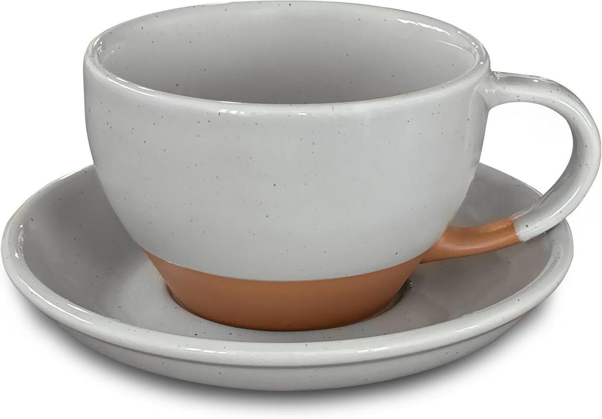 Mora Ceramic Latte Art Mug With Saucer - 10.5 oz, Round Bottom For Perfect Pours - Cafe Cups for