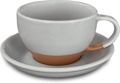Mora Ceramic Latte Art Mug With Saucer - 10.5 oz, Round Bottom For Perfect Pours - Cafe Cups for