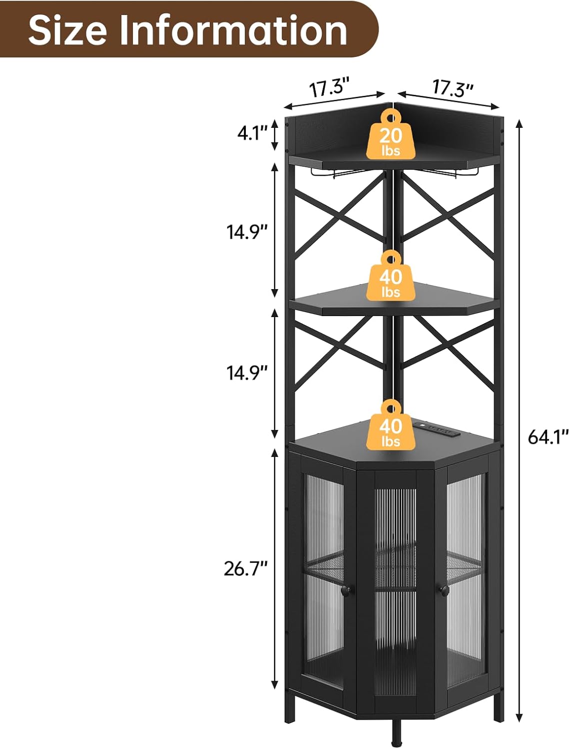 Corner Bar Cabinet with Power Outlet, 5-Tier Corner Wine Cabinet with Led Strip and Glass Holder