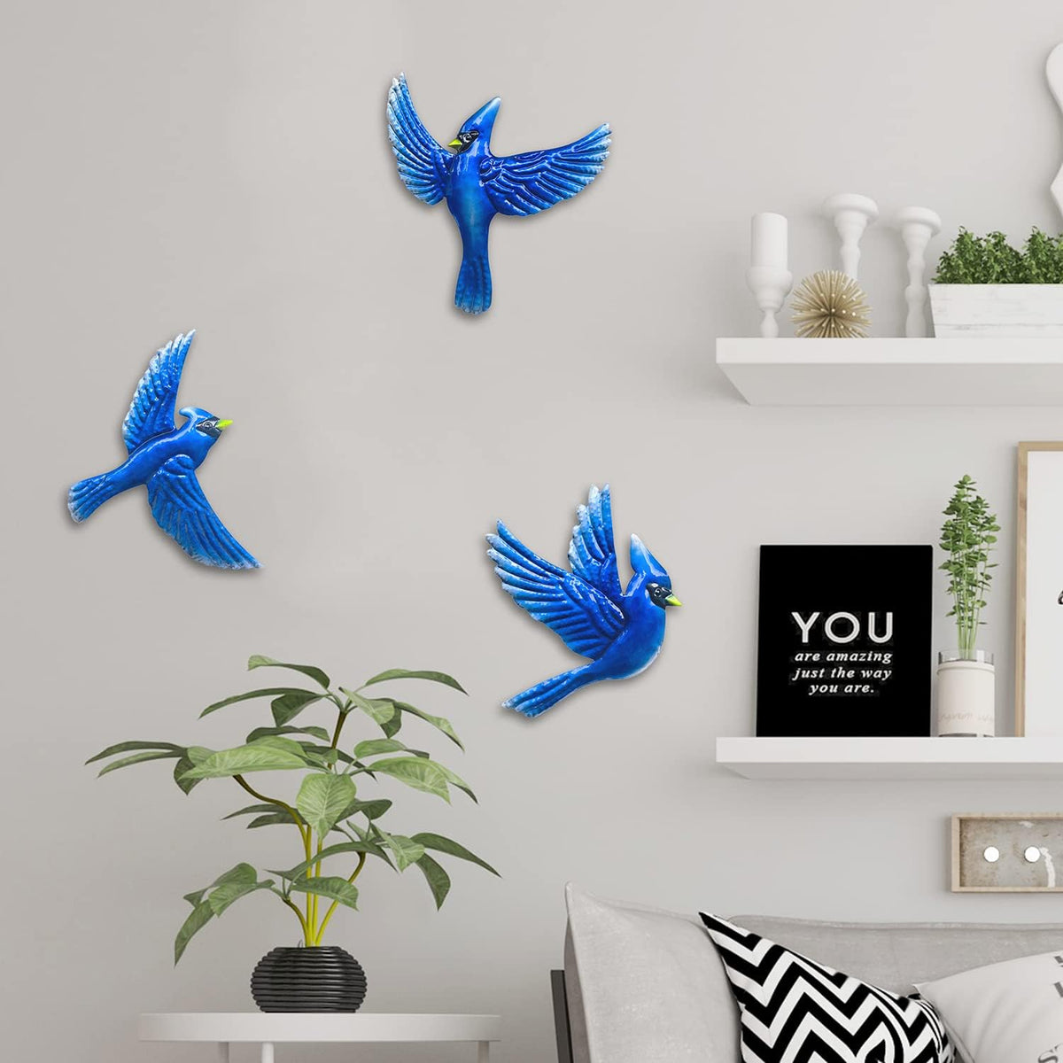 J-Fly Metal Birds Wall Decoration Bird Wall Hanging Decor Outdoor Metal Wall Art Blue Bird Outdoor