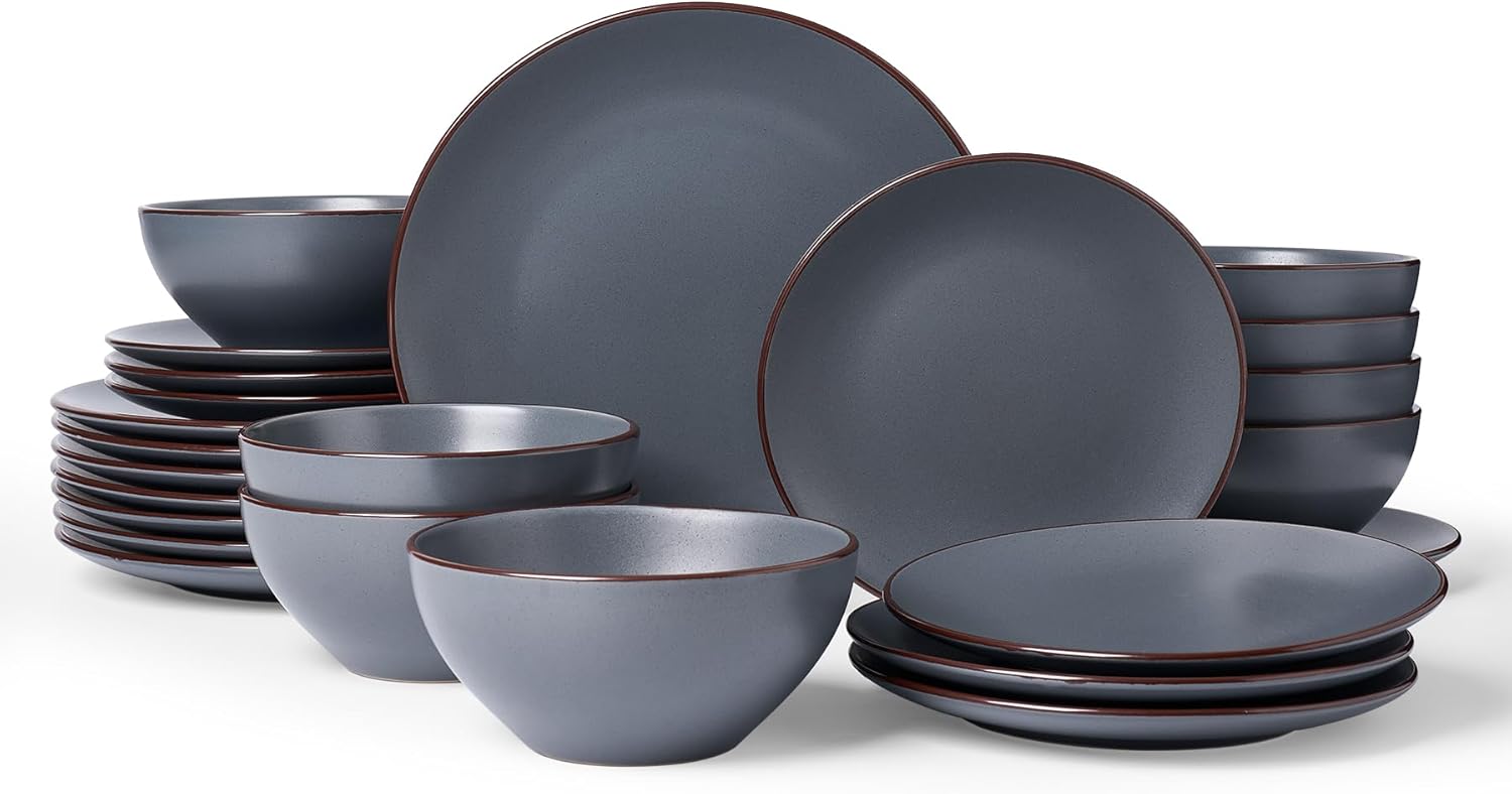Famiware Venus Ceramic Plates and Bowls Sets, Speckled Dinnerware Dish Sets for 8 (24 Pieces)