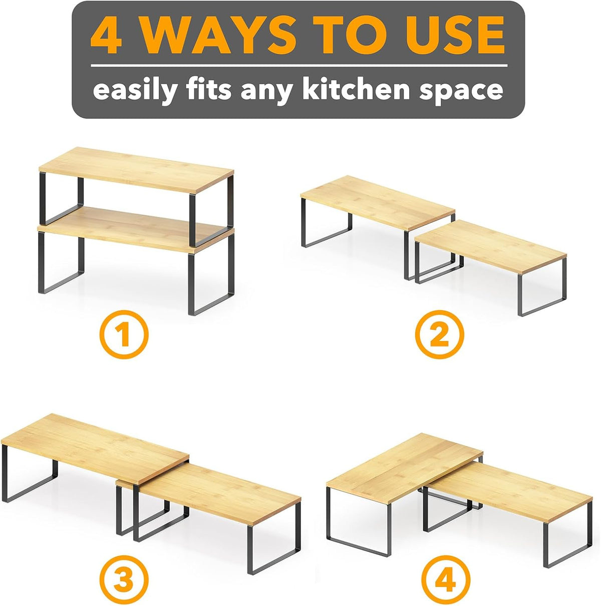 SpaceAid Cabinet Shelf Organizers 2 Pack, Kitchen Counter Rack Shelves Riser, Stackable Expandable