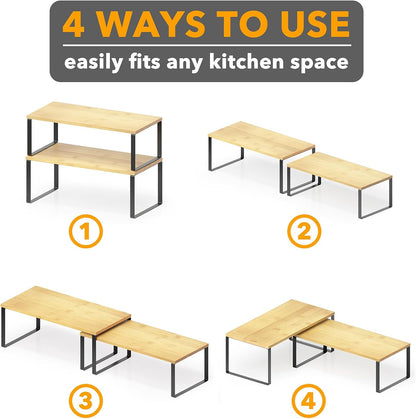 SpaceAid Cabinet Shelf Organizers 2 Pack, Kitchen Counter Rack Shelves Riser, Stackable Expandable