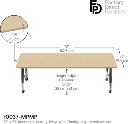 FDP Rectangle Activity School and Classroom Kids Table (36 x 72 inch), Toddler Legs, Adjustable
