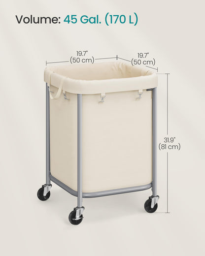 SONGMICS Laundry Basket, Rolling Steel Frame with 2 Locking Wheels, 170 L