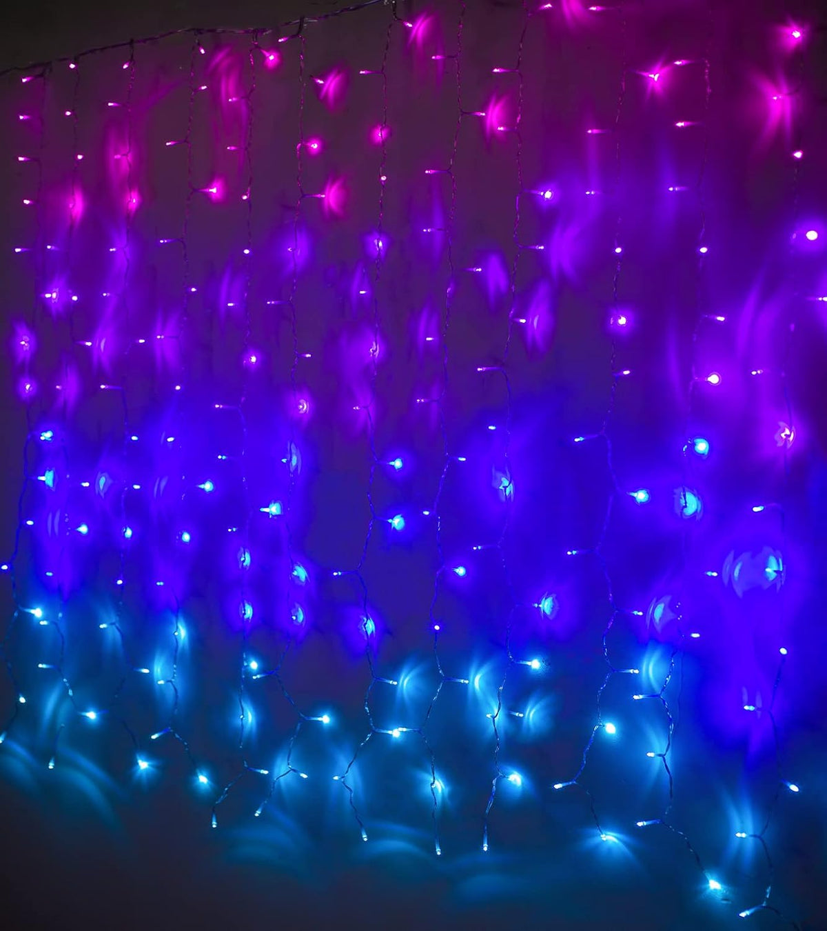 Pink Purple & Blue Ombre LED Curtain Lights with Remote, Rainbow Waterfall String Lights Ombre