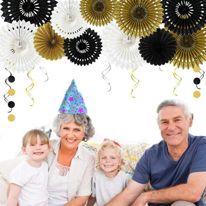 BEISHIDA Black Gold White Hanging Honeycomb Round Paper Fans Decoration Set for New Year Baby