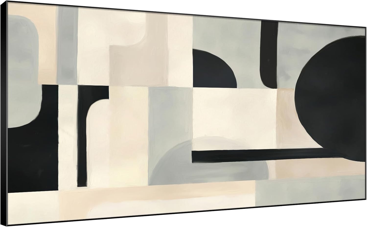 SIGNWIN 36"x72" Extra Large Framed Wall Art Modern Neutral Abstract Geometric in Black and Beige