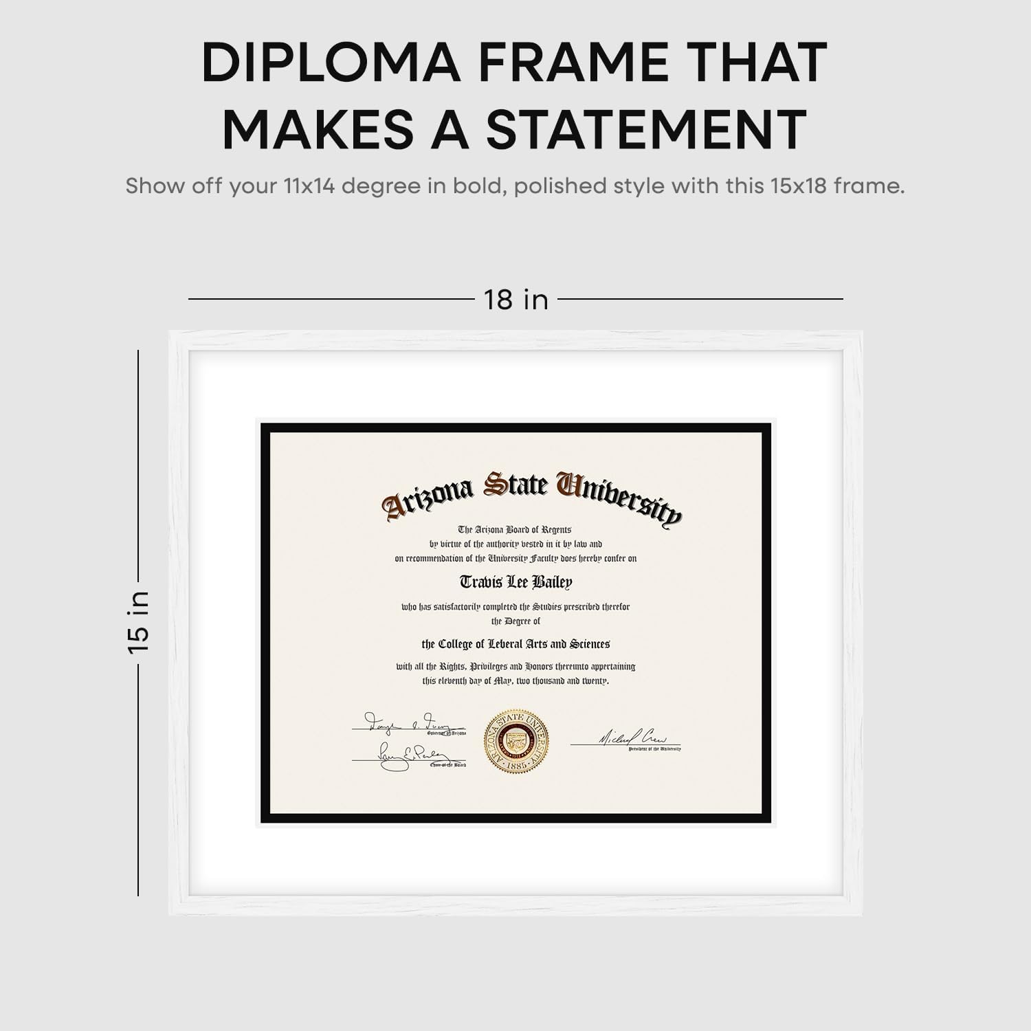 Homeforia 15x18 Diploma White Wood Frame, High End Oak 15 x 18 Certificate Frames with Mat 11 x 14