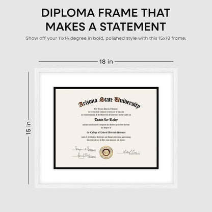 Homeforia 15x18 Diploma White Wood Frame, High End Oak 15 x 18 Certificate Frames with Mat 11 x 14