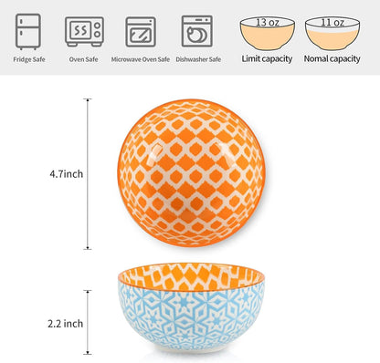 Selamica Ceramic 12 OZ Dessert Bowls Set, Ice Cream Bowls, 4.7 Inch Small Bowls for Ice Cream