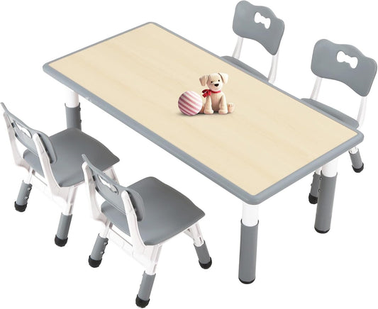 FUNLIO Kids Table and 4 Chairs Set for Ages 3-8, Height Adjustable Toddler Table and Chair Set