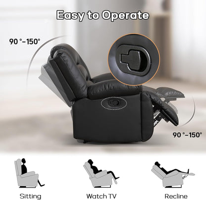 EBELLO Faux Leather Manual Recliner Chair, Single Reclining Sofa Chair Couch with 2 Concealed Cup