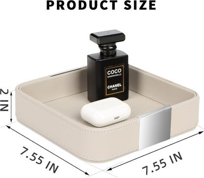 SANZIE Luxury Leather Desktop Storage Small Catchall Organizer Decorative Tray for Entryway Table