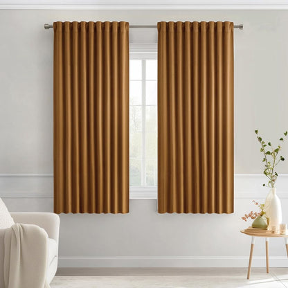MIULEE Golden Brown Back Tab Blackout Curtains 63 Inch Length 2 Panels Set for Living Room Bedroom