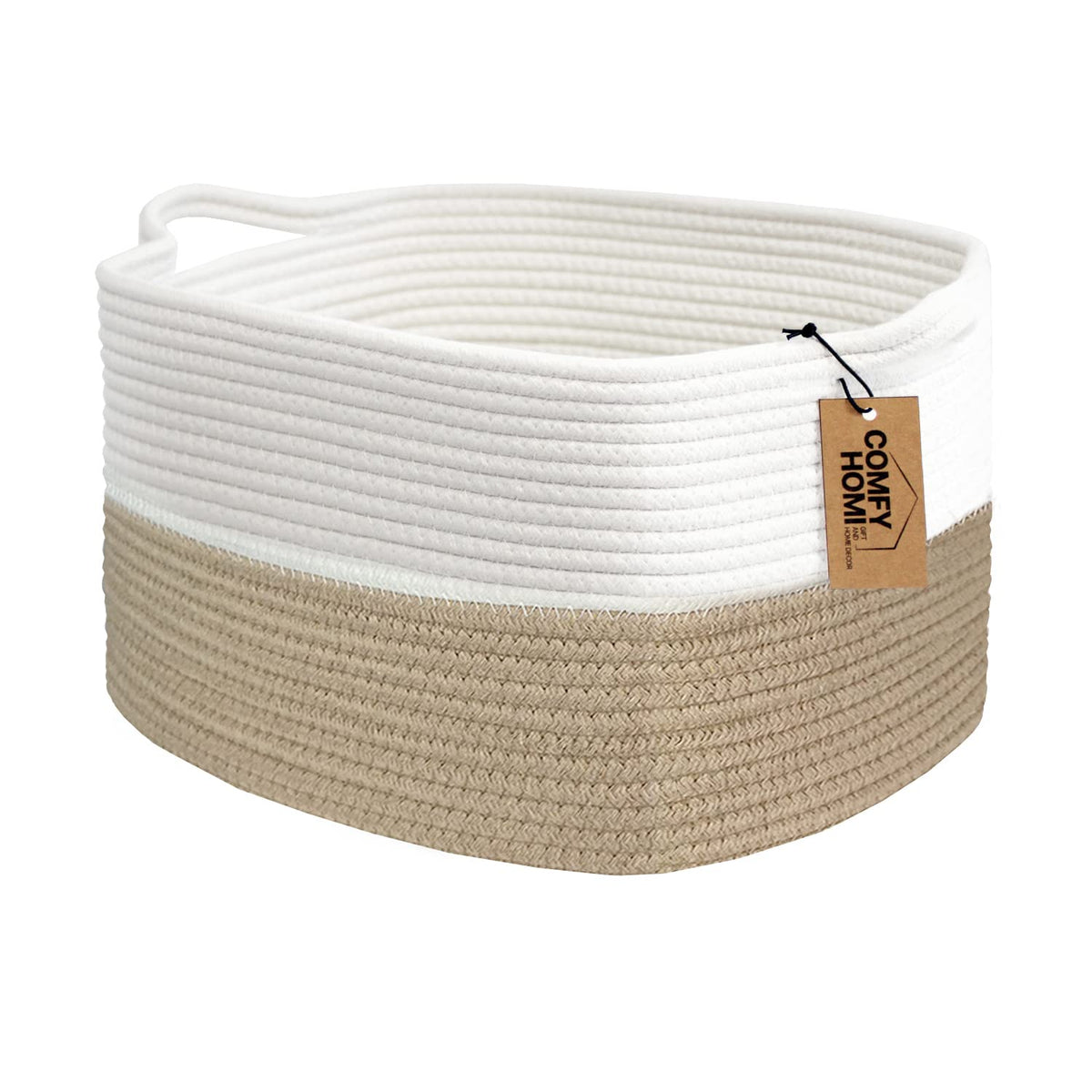 COMFY-HOMI Cotton Rope Woven Basket with Handles for Shelves,Toys,Book, Cloth Storage Baskets Bin