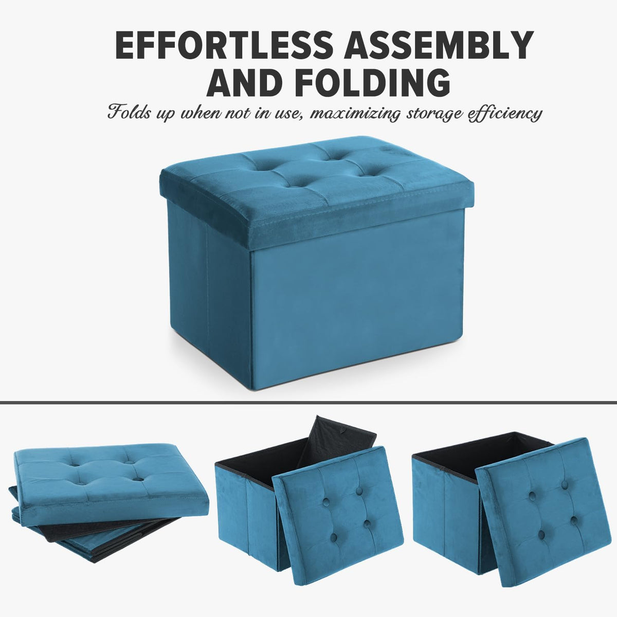 LINMAGCO Storage Ottoman Folding Foot Stool Velvet Foot Rest with Padded Modern Ottoman with