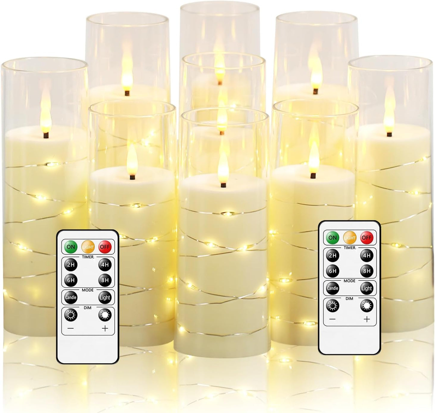 Flickering Flameless LED Candles,Battery Operated Candles 9 Pcs with Embedded Star String,Acrylic