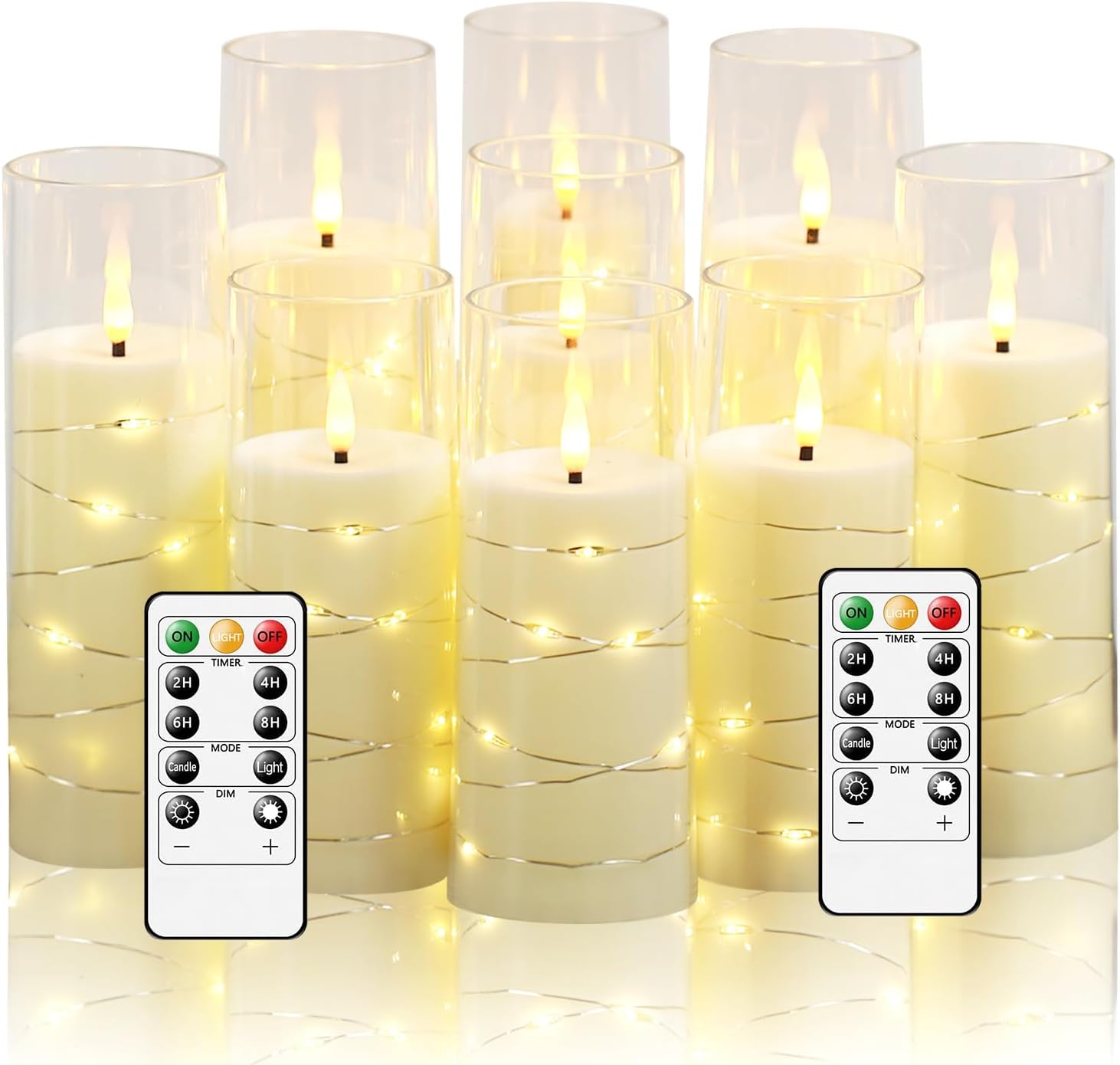 Flickering Flameless LED Candles,Battery Operated Candles 9 Pcs with Embedded Star String,Acrylic